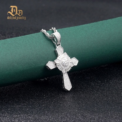 Delzzad S925 Synthetic Moissanite Brillant Iced Out Rotatable Cross Pendant Necklace Birthday Anniversary Gift