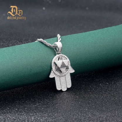 Delzzad S925 2ct VVS Synthetic Moissanite Rotatable Bling Hand Charm Palm Pendant Necklace Anniversary Gift