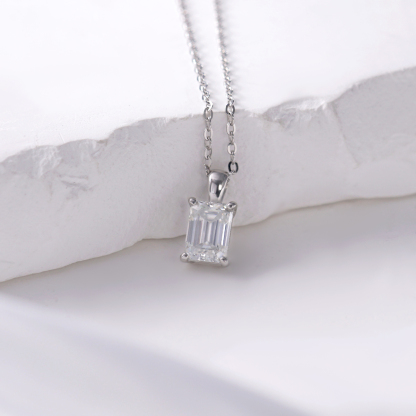 1ct Step Cut Solitaire Pendant VVS Synthetic Moissanite S925 Chain Women Timeless Necklace Gifts
