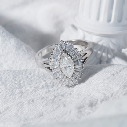 Delzzad 1ct Marquise Synthetic Moissanite Fashion Ring In 925 Sterling Silver Ring Band Jewelry Perfect Birthday Engagement Wedding Anniversary Gift