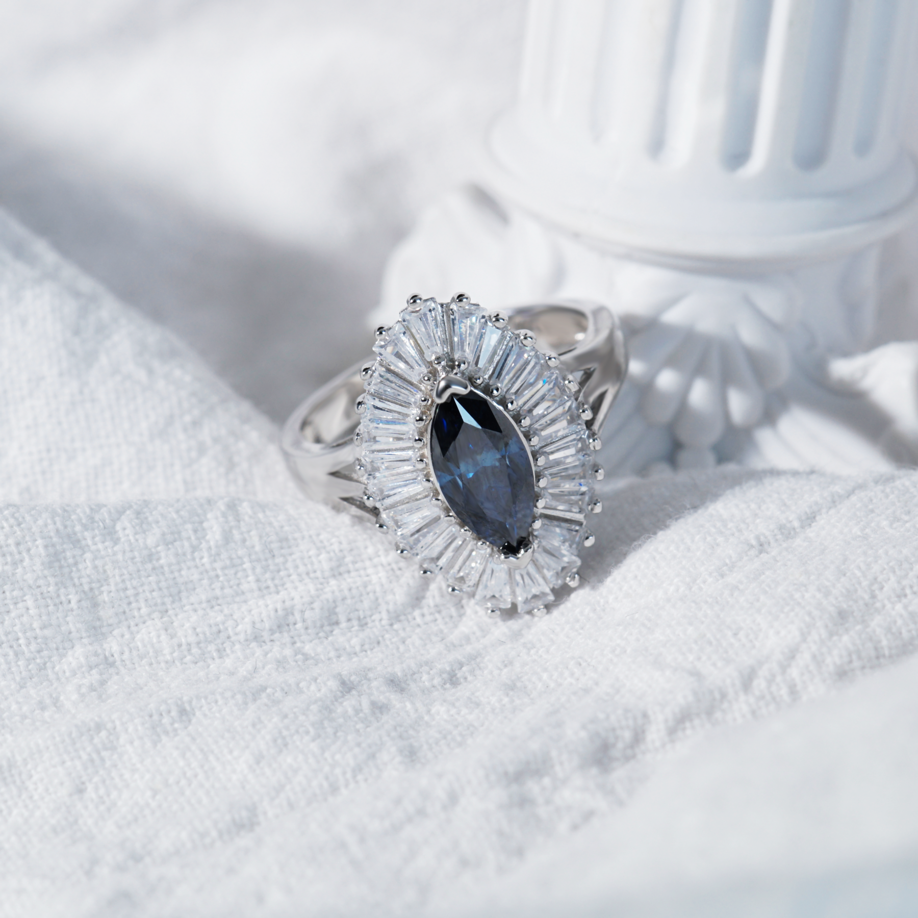 Delzzad 1ct Marquise Synthetic Moissanite Fashion Ring In 925 Sterling Silver Ring Band Jewelry Perfect Birthday Engagement Wedding Anniversary Gift