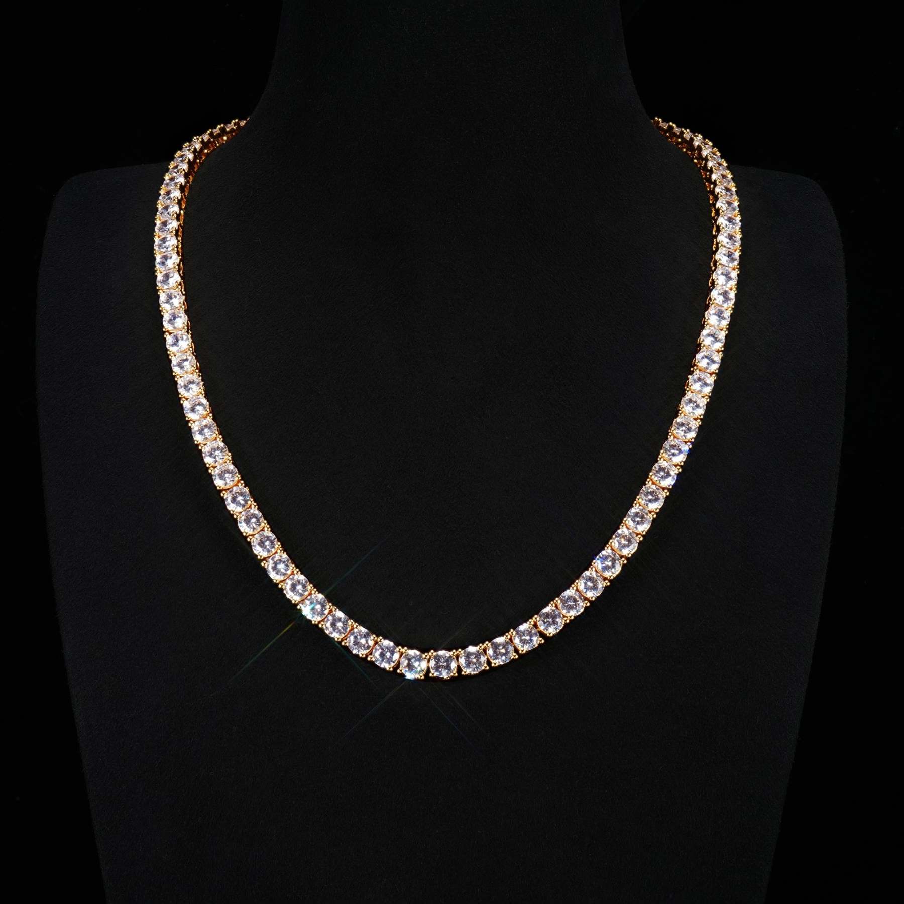 5mm  18K Gold-Plated Iced AAA CZ BlingBling Tennis Chain Single Row