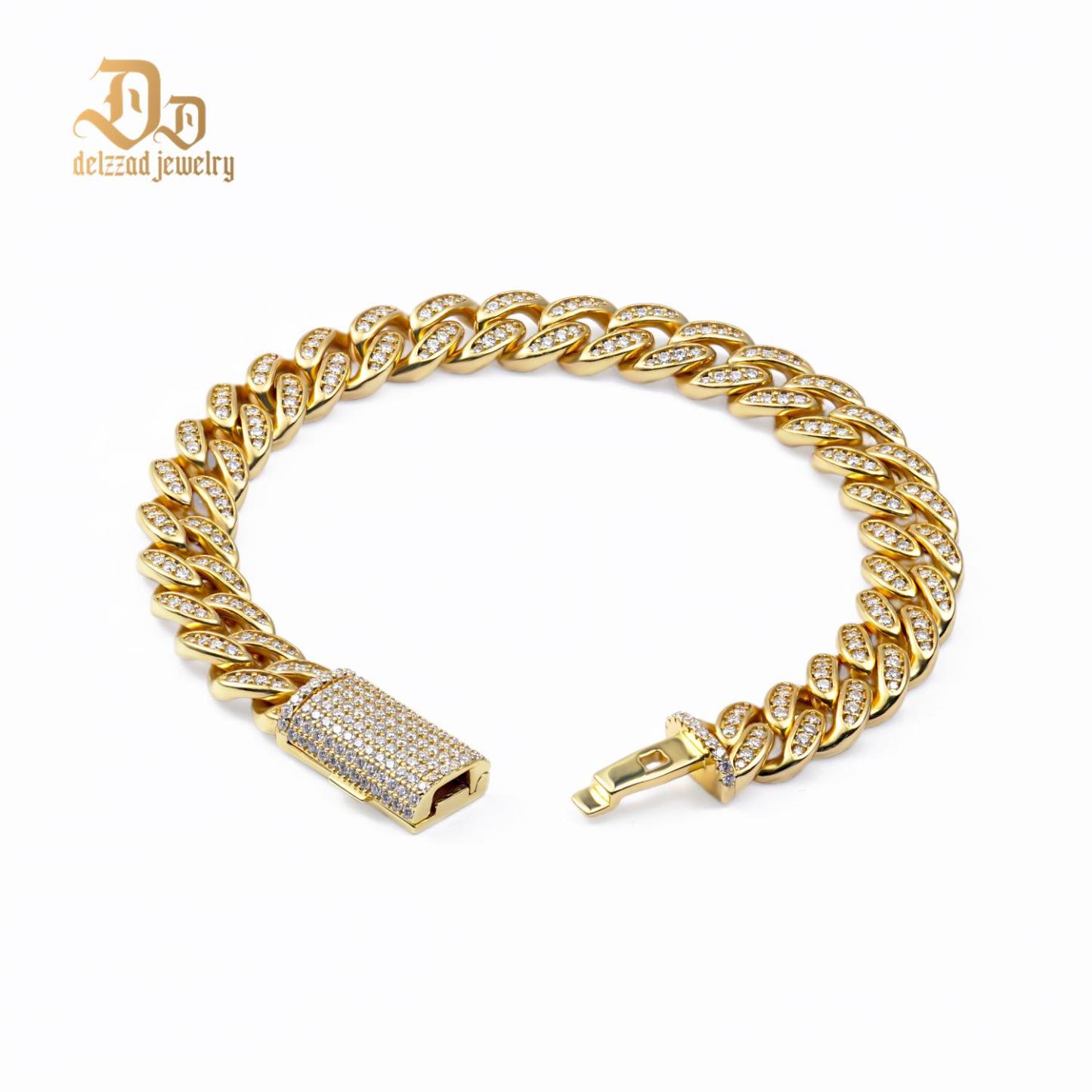 Delzzad Sparkling Hip Hop Cuban Link Bracelet Necklace VVS Synthetic Moissanite S925 Unisex Cuban Chain Perfect for Any Occasion & Everyday Wear Birthday Anniversary Gifts