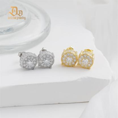 S925 VVS Synthetic Moissanite Royal Halo Iced Out Earrings Stud Unisex Earrings