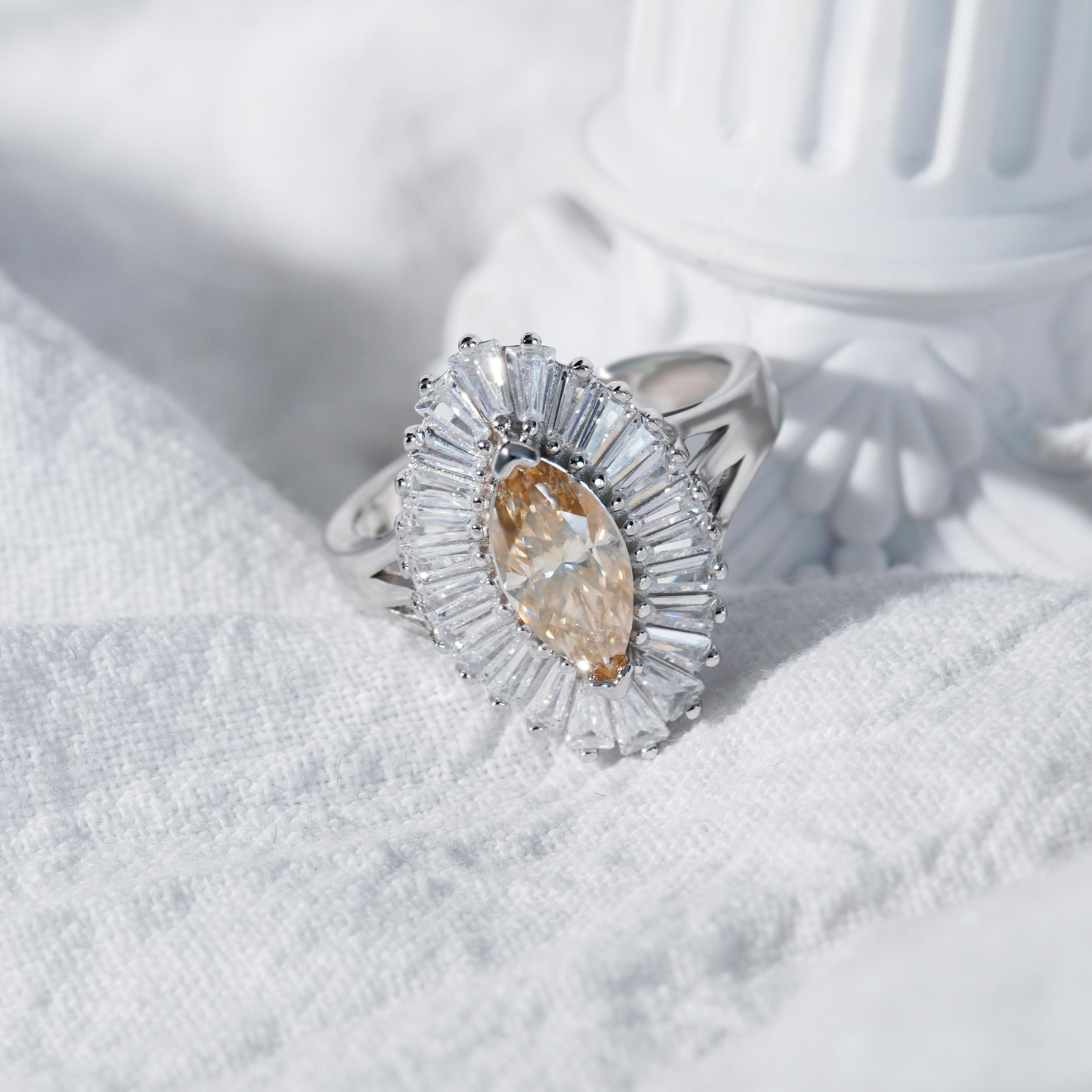 Delzzad 1ct Marquise Synthetic Moissanite Fashion Ring In 925 Sterling Silver Ring Band Jewelry Perfect Birthday Engagement Wedding Anniversary Gift