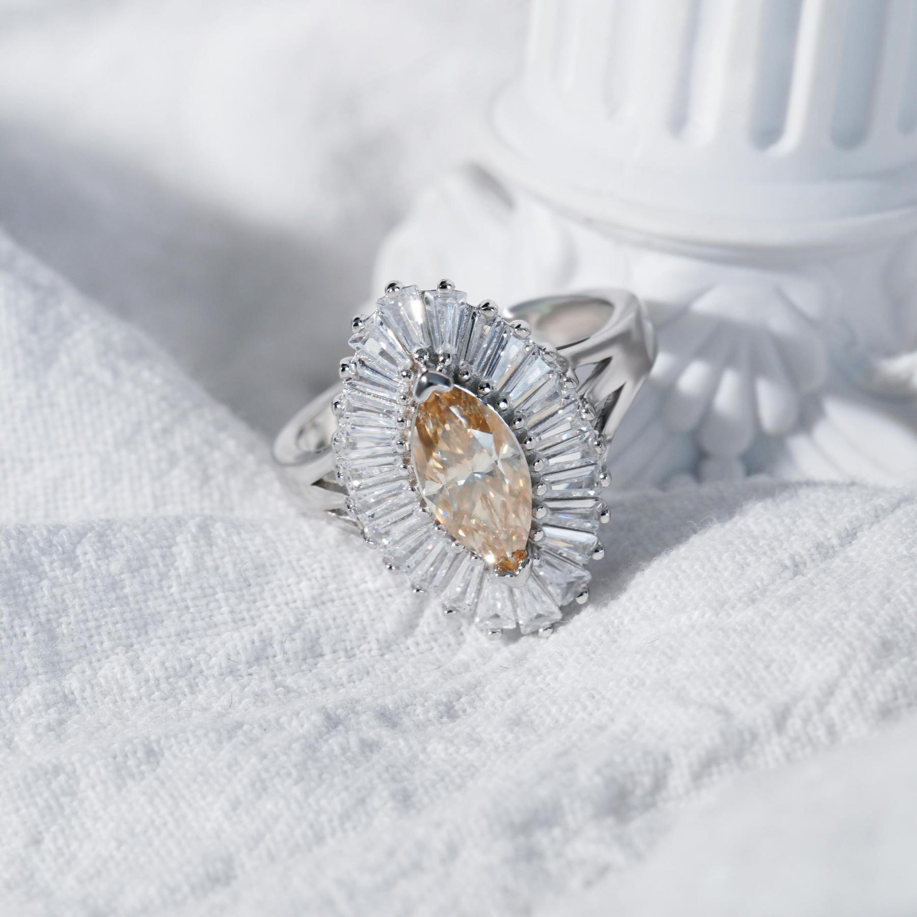 Delzzad 1ct Marquise Synthetic Moissanite Fashion Ring In 925 Sterling Silver Ring Band Jewelry Perfect Birthday Engagement Wedding Anniversary Gift