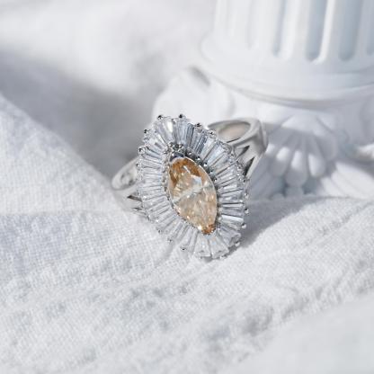 Delzzad 1ct Marquise Synthetic Moissanite Fashion Ring In 925 Sterling Silver Ring Band Jewelry Perfect Birthday Engagement Wedding Anniversary Gift