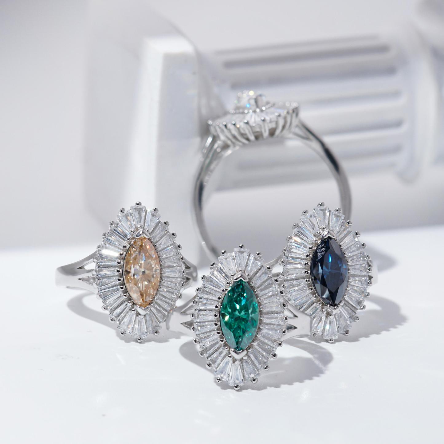 Delzzad 1ct Marquise Synthetic Moissanite Fashion Ring In 925 Sterling Silver Ring Band Jewelry Perfect Birthday Engagement Wedding Anniversary Gift