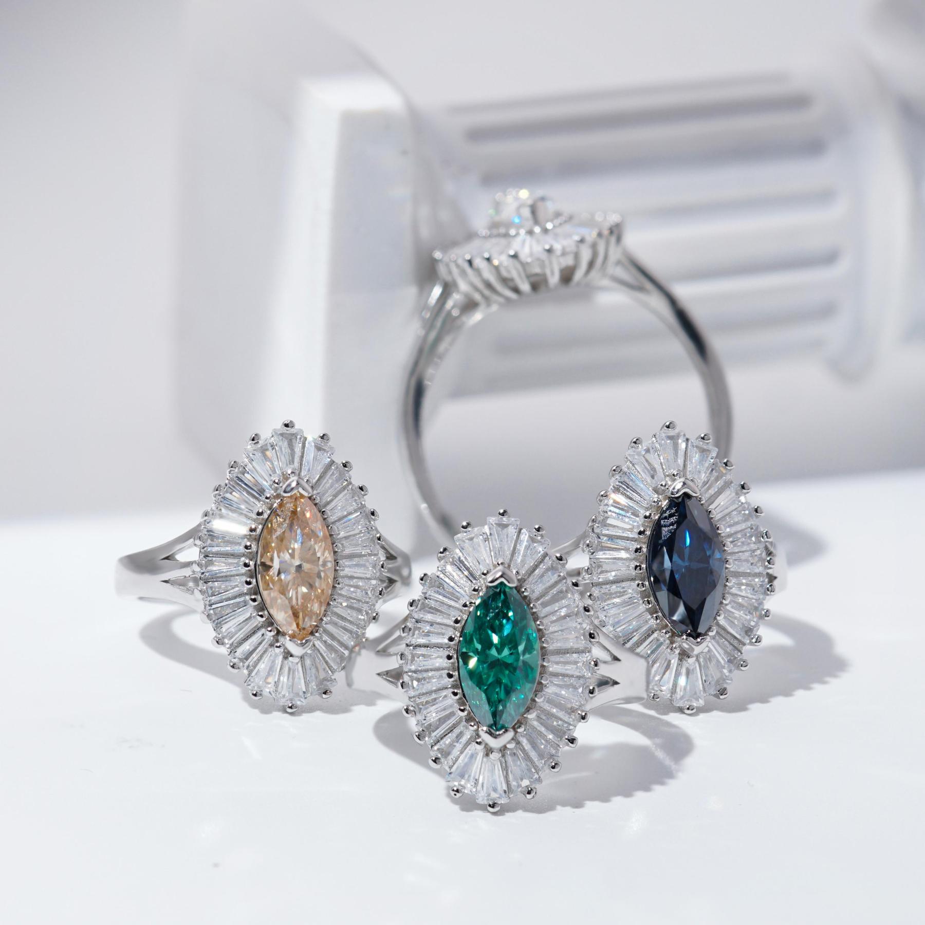 Delzzad 1ct Marquise Synthetic Moissanite Fashion Ring In 925 Sterling Silver Ring Band Jewelry Perfect Birthday Engagement Wedding Anniversary Gift