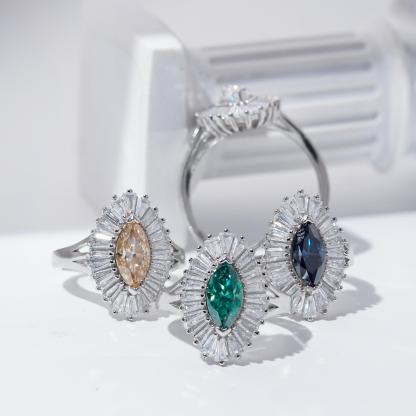 Delzzad 1ct Marquise Synthetic Moissanite Fashion Ring In 925 Sterling Silver Ring Band Jewelry Perfect Birthday Engagement Wedding Anniversary Gift