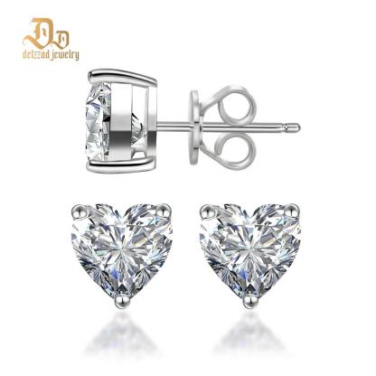 Delzzad S925 Heart Cut Synthetic Moissanite Heart Shape Solitaire Stud Earrings
