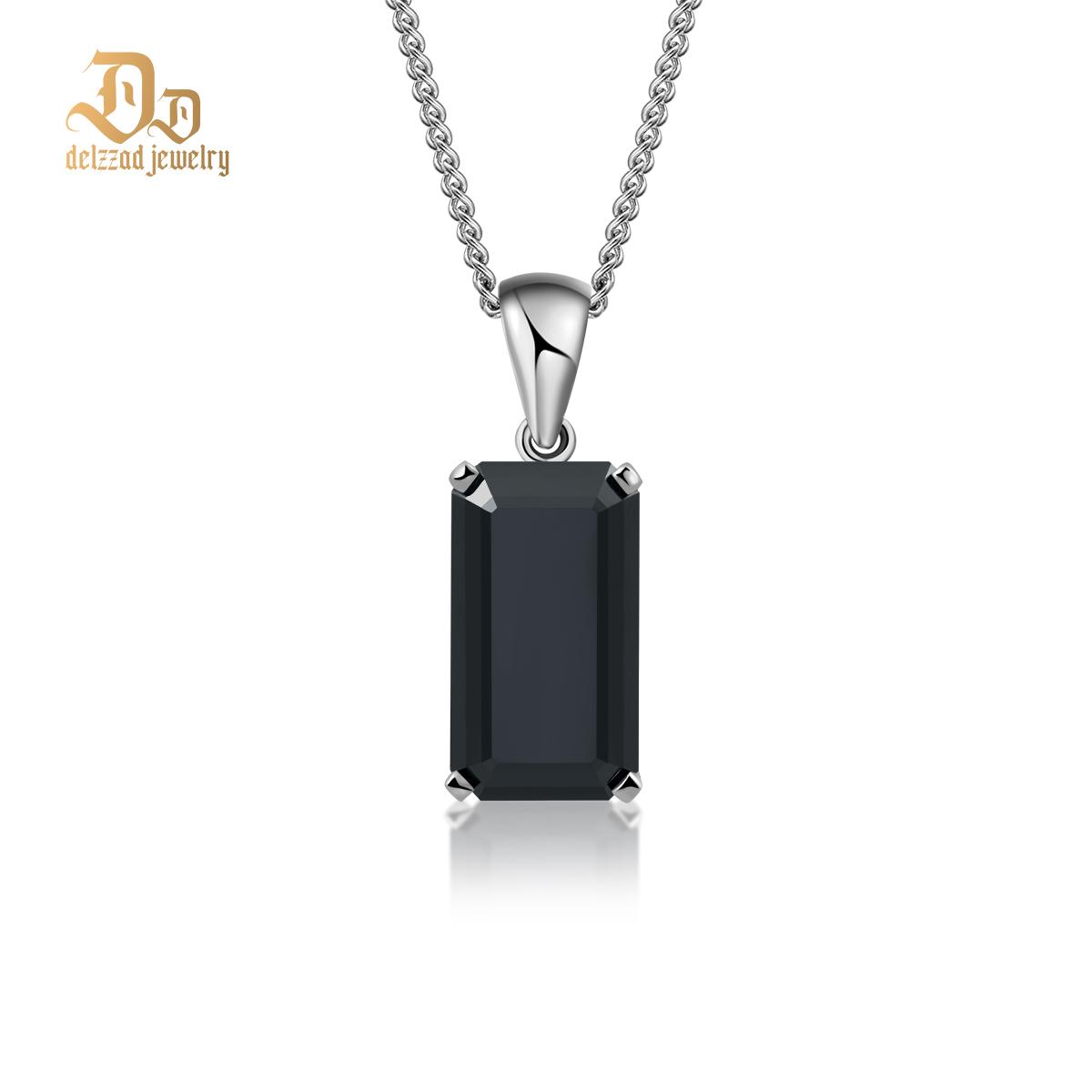 Delzzad S925 15ct Black Synthetic Moissanite Pendant Necklace Perfect St Valentine's Day Gift for Him