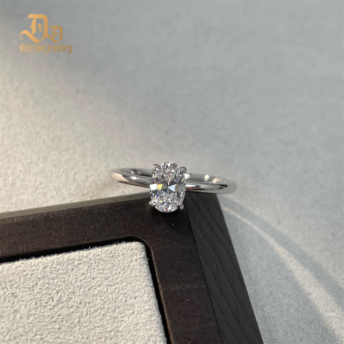 Delzzad S925 1ct Oval Cut VVS Synthetic Moissanite Solitaire Prong Promise Engagement Ring Anniversary Valentine's Day Gifts For Her