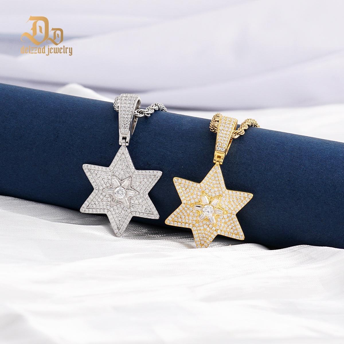 S925 D Color Synthetic Moissanite Unisex 2.2ct Round Trapezoid Cut Hexagram Necklace