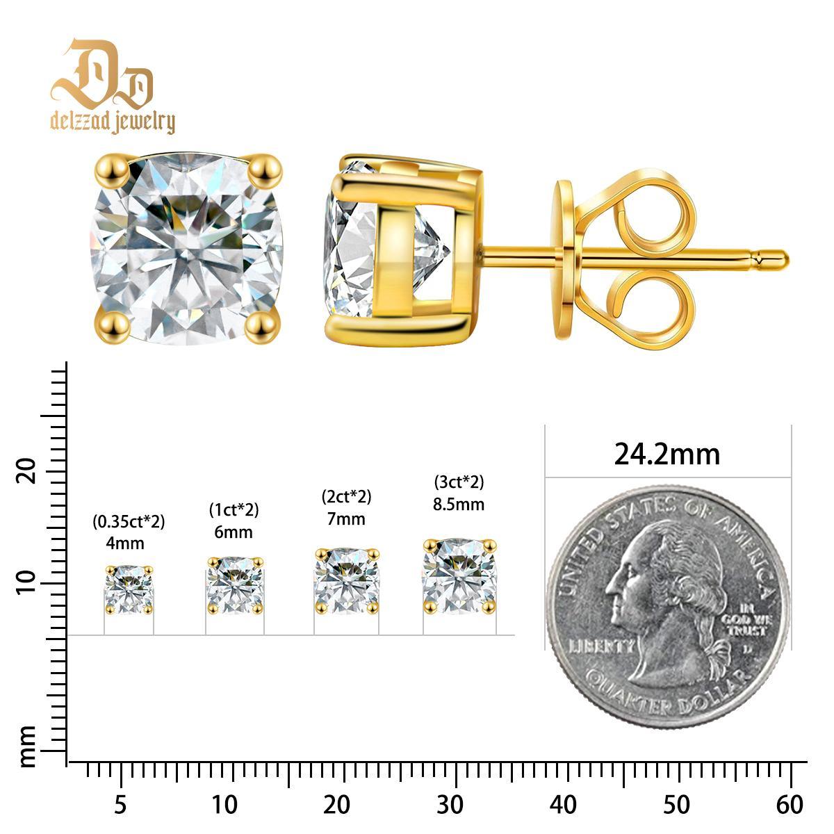 Delzzad S925 Cushion Cut Synthetic Moissanite Prong Solitaire Stud Earrings Lover St Valentine's Day Gifts for Men Women