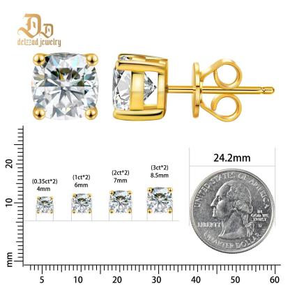 Delzzad S925 Cushion Cut Synthetic Moissanite Prong Solitaire Stud Earrings Lover St Valentine's Day Gifts for Men Women