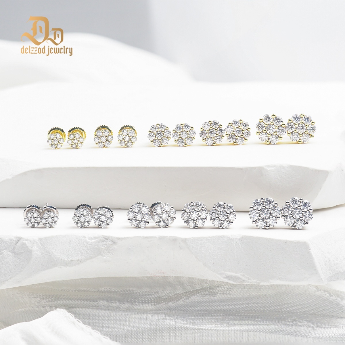 S925 D Color VVS Synthetic Moissanite Flower Stud Earrings Valentine's Day Gifts Jewelry