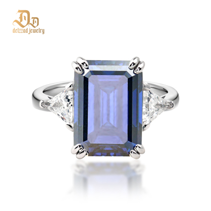 Delzzad 10ct Octagon Synthetic Moissanite Three Stones Ring In 925 Sterling Silver