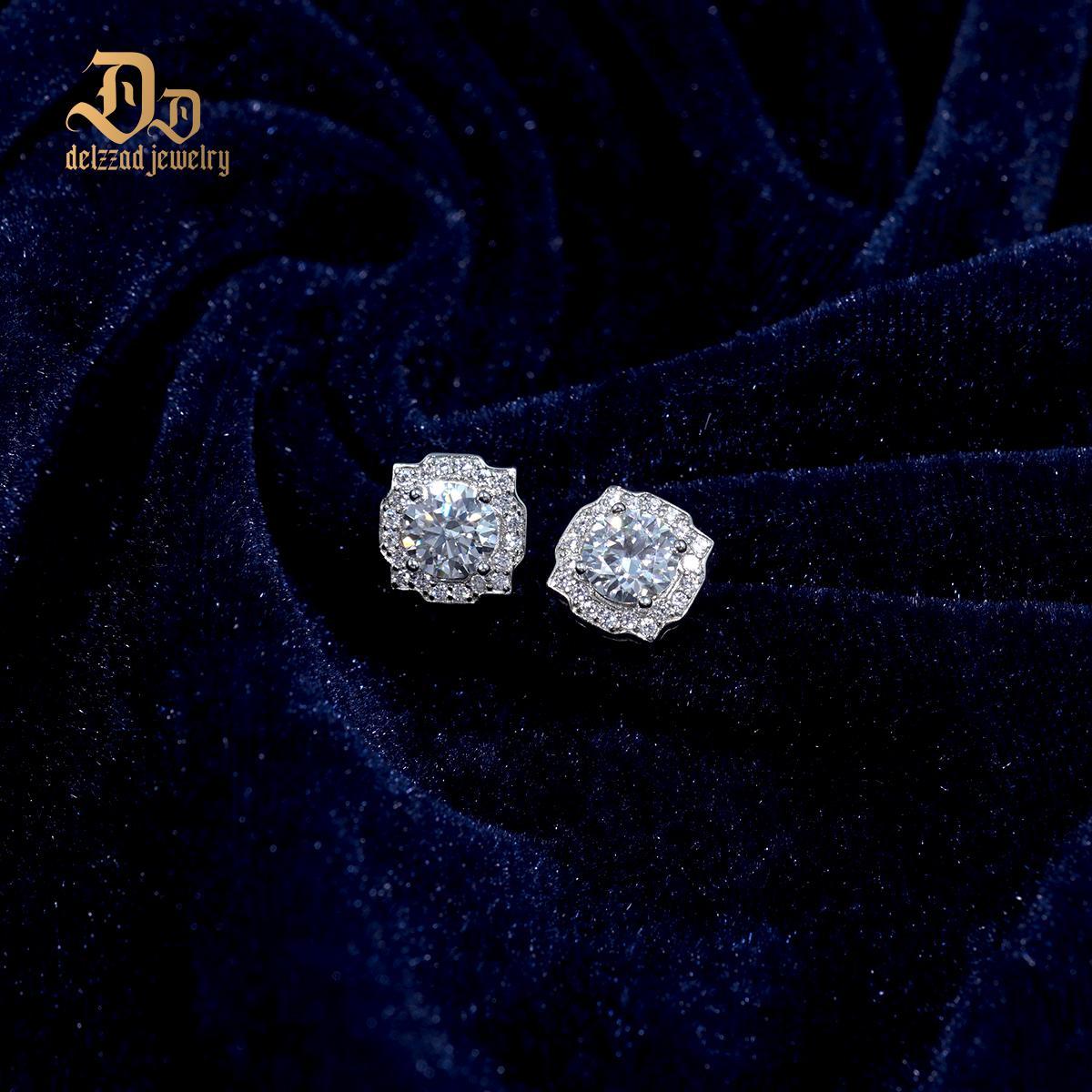 Delzzad S925 Round Synthetic Moissanite Luxury Stud Earrings Valentine's Day Gift For Men Women