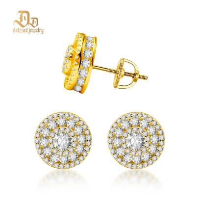 Delzzad S925 Round Synthetic Moissanite Hip Hop Bling Out Circular Stud Earrings Birthday Anniversary Valentine's Day Gifts for Men Women