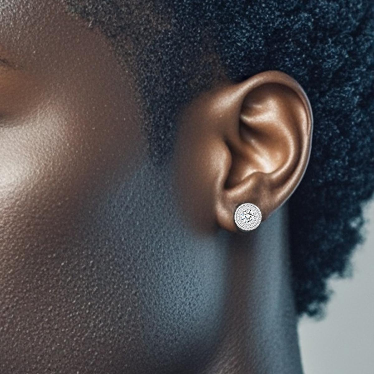 S925 Round Synthetic Moissanite Hip Hop Iced Out Halo Stud Earrings For Men Women Christmas Gifts