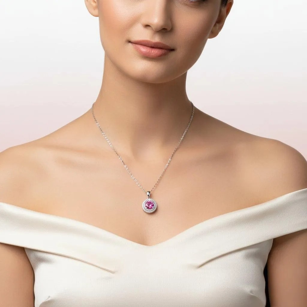 1ct Pink Cake Pendant Necklace Round Synthetic Moissanite Necklace S925 Chain
