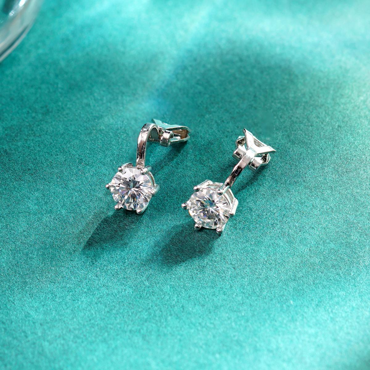 Prong Solitaire Clip-On Earrings S925 VVS Synthetic Moissanite Stud