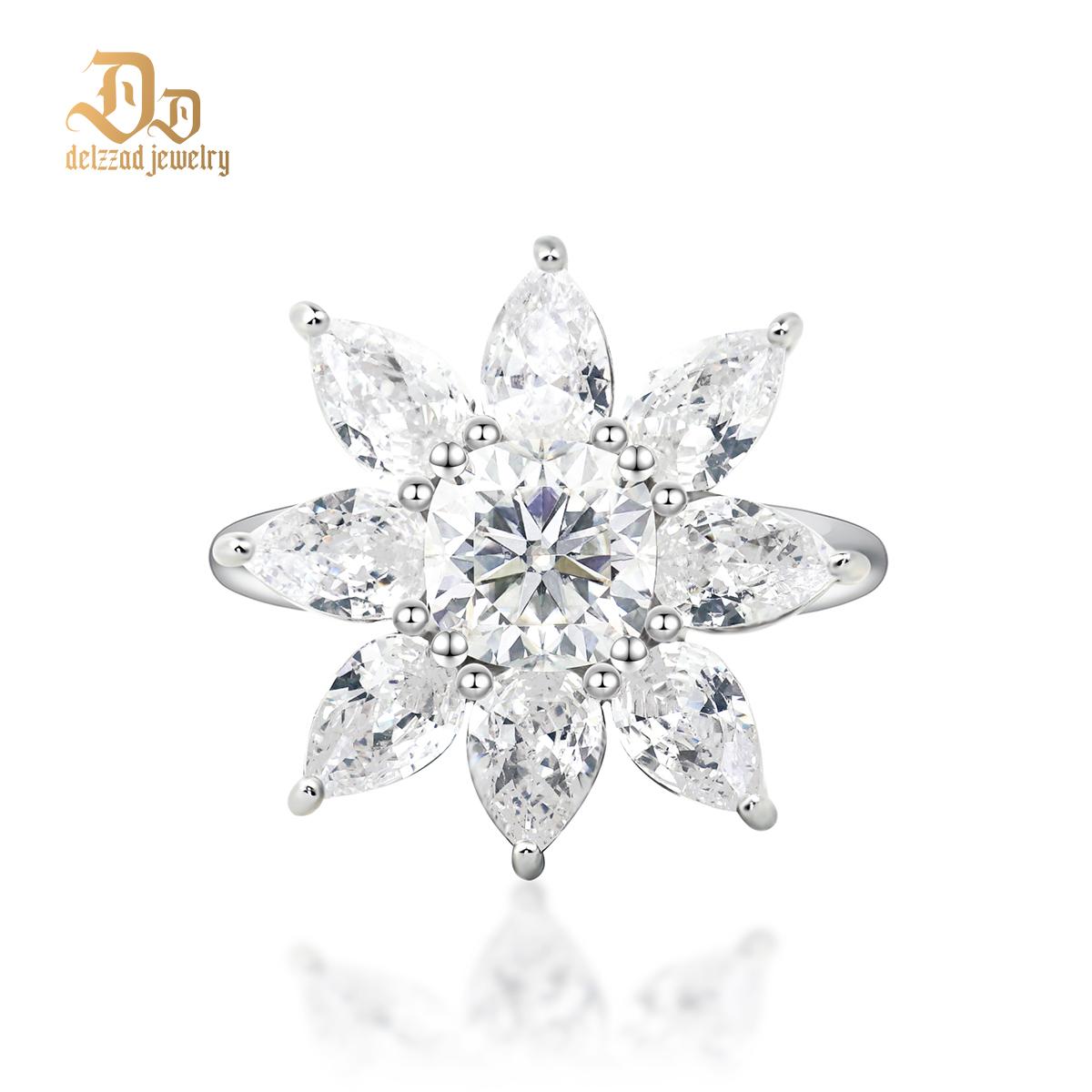 Delzzad 2ct Cushion Synthetic Moissanite Flower Ring In 925 Sterling Silver