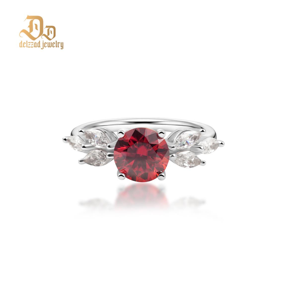Delzzad 2ct 8 Heart & Arrows Round Synthetic Moissanite Leaf Ring In 925 Sterling Silver