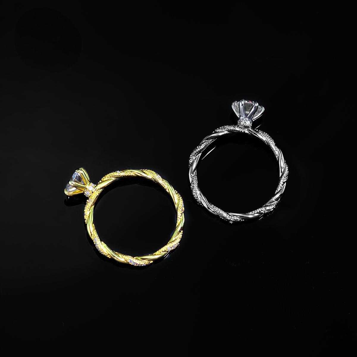 1ct Rope Ring Round Synthetic Moissanite Ring In 925 Sterling Silver Gifts for Men Women