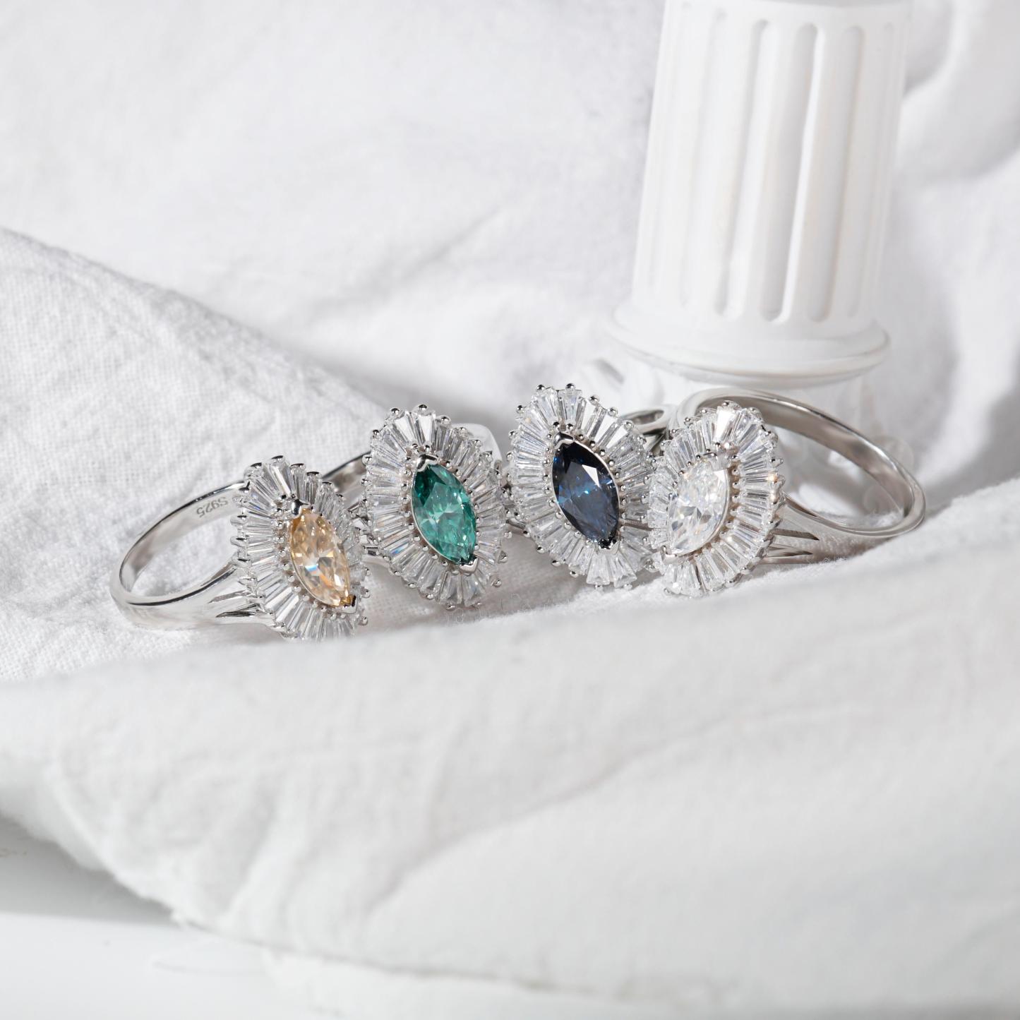 Delzzad 1ct Marquise Synthetic Moissanite Fashion Ring In 925 Sterling Silver Ring Band Jewelry Perfect Birthday Engagement Wedding Anniversary Gift