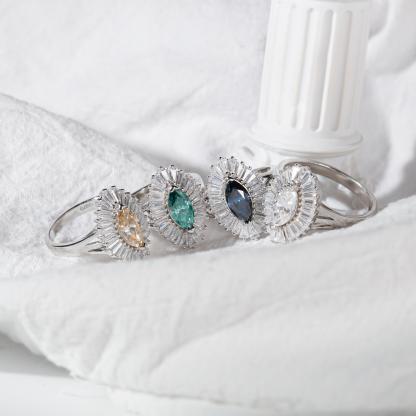 Delzzad 1ct Marquise Synthetic Moissanite Fashion Ring In 925 Sterling Silver Ring Band Jewelry Perfect Birthday Engagement Wedding Anniversary Gift