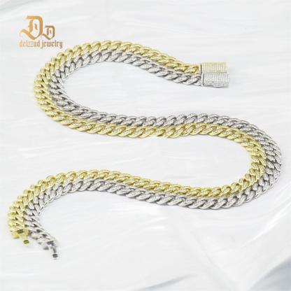 Delzzad Sparkling Hip Hop Cuban Link Bracelet Necklace VVS Synthetic Moissanite S925 Unisex Cuban Chain Perfect for Any Occasion & Everyday Wear Birthday Anniversary Gifts