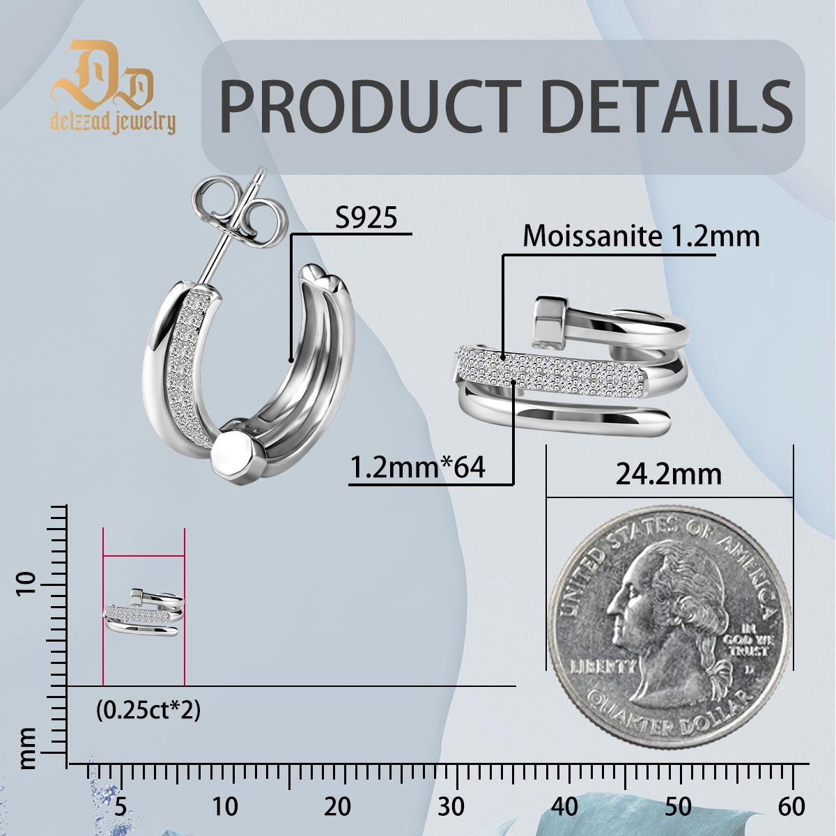 Aesthetic Huggies Hoop Earrings D Color VVS Synthetic Moissanite S925 Stud Unisex Hip Hop Earrings