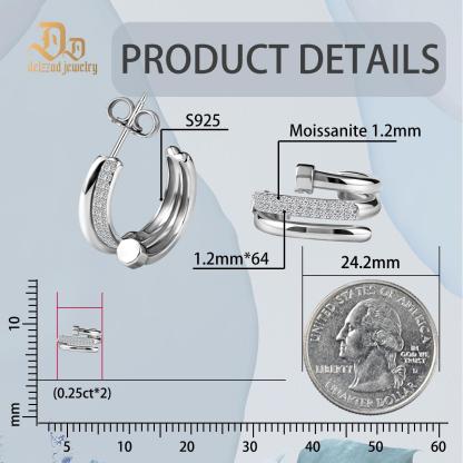 Aesthetic Huggies Hoop Earrings D Color VVS Synthetic Moissanite S925 Stud Unisex Hip Hop Earrings