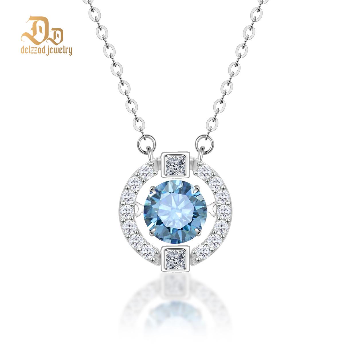 Delzzad S925 1ct Round Synthetic Moissanite Flickering Halo Pendant Necklace Birthday Valentine's Day Gifts