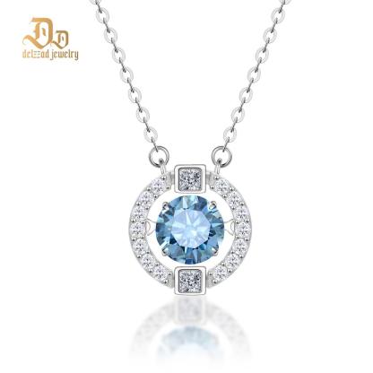 Delzzad S925 1ct Round Synthetic Moissanite Flickering Halo Pendant Necklace Birthday Valentine's Day Gifts