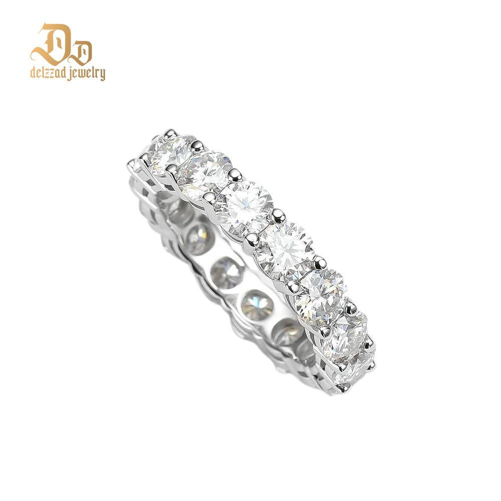 Prong Eternity Wedding Ring Band Round VVS Synthetic Moissanite S925