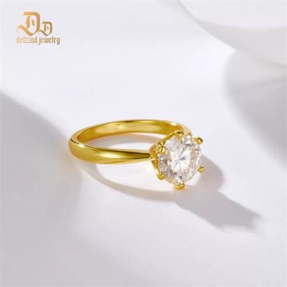 Delzzad S925 1-2ct Round VVS Synthetic Moissanite Classic Six-Prong Ring Band Anniversary Valentine's Day Gifts