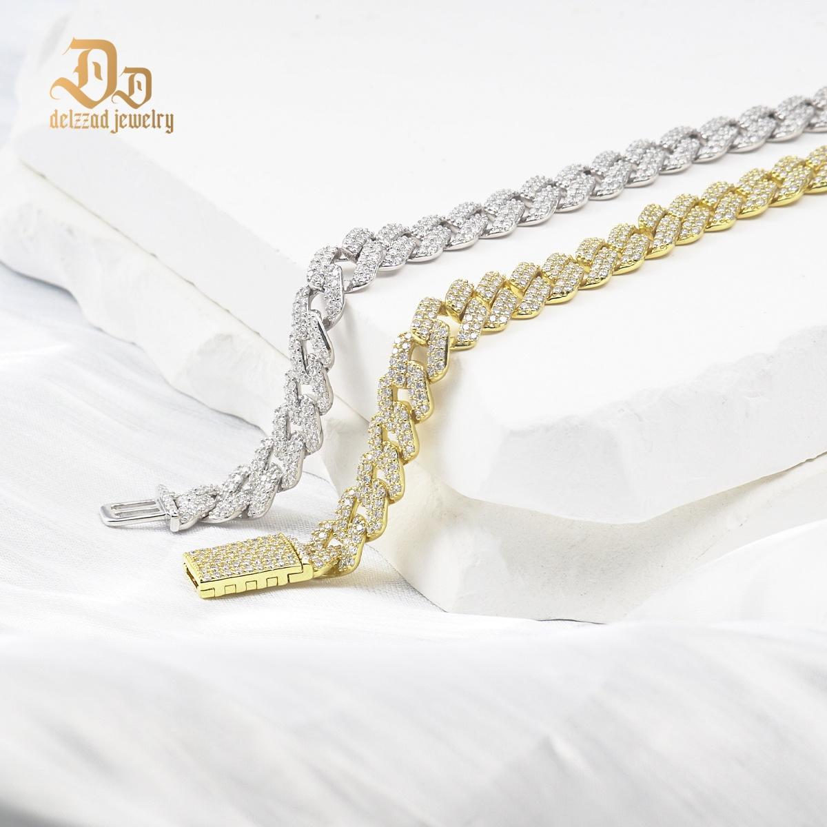 Delzzad 8.5MM Iced Out Cuban Link Bracelet Necklace VVS D Color Synthetic Moissanite S925 Unisex Bling Hip Hop Cuban Chain Perfect for Any Occasion & Everyday Wear Birthday Anniversary Gifts