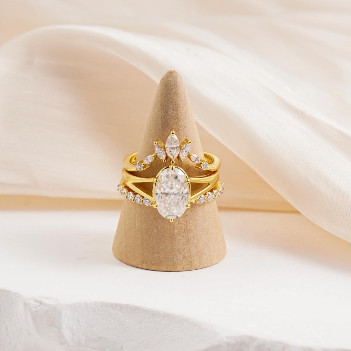 Delzzad Luxury Ethereal Elegance Set Bridal Engagement Ring Set Synthetic Moissanite Ring Jewelry S925 Triple Stacking Ring Band Perfect Birthday Engagement Wedding Anniversary Christmas Gift