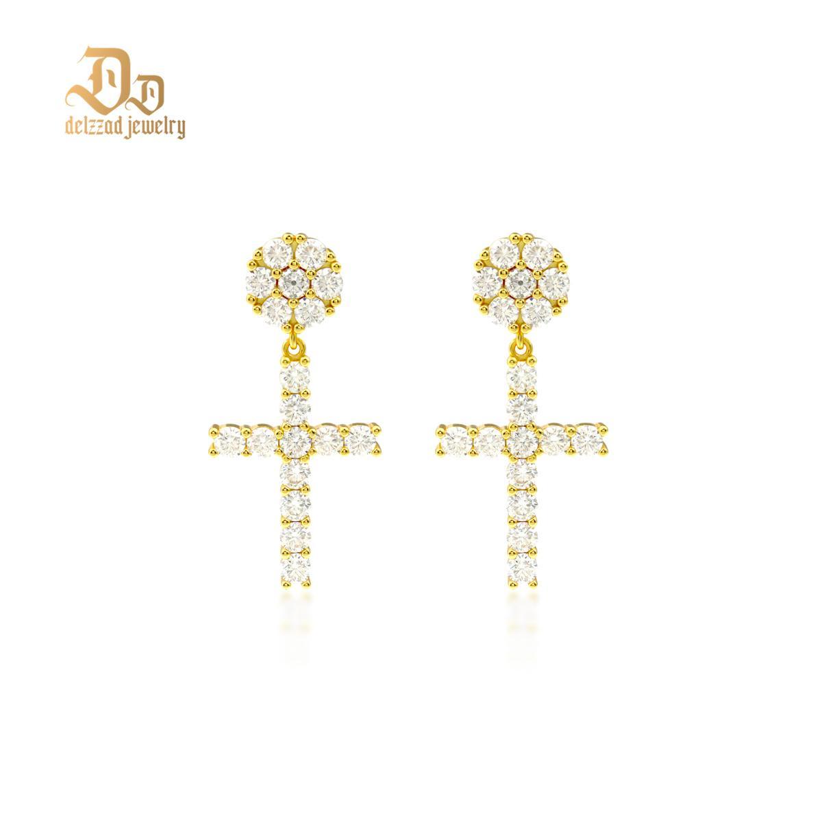 S925 Round VVS Synthetic Moissanite Hip Hop Studded Cross Dangle Earrings Valentine's Day Gift For Men Women