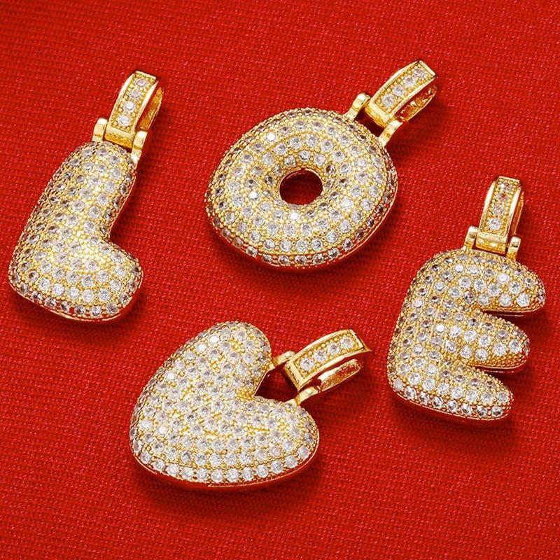 [Buy One Get Free Necklace] Hip Hop Large Letter Alphbet Zirconia Pendant Necklace