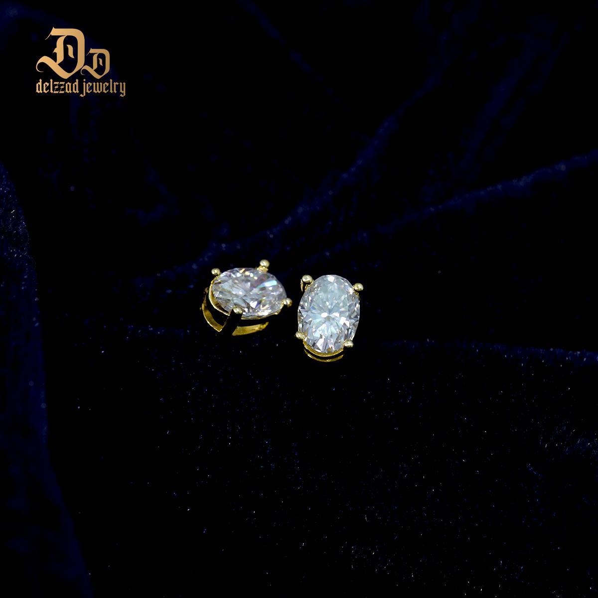 Delzzad S925 Oval Cut Synthetic Moissanite Stud Earrings Gift For Men Women