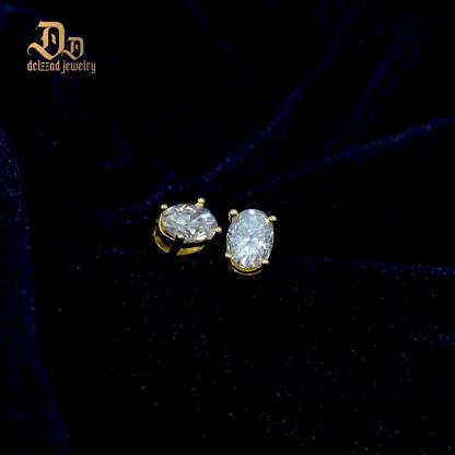 Delzzad S925 Oval Cut Synthetic Moissanite Stud Earrings Gift For Men Women