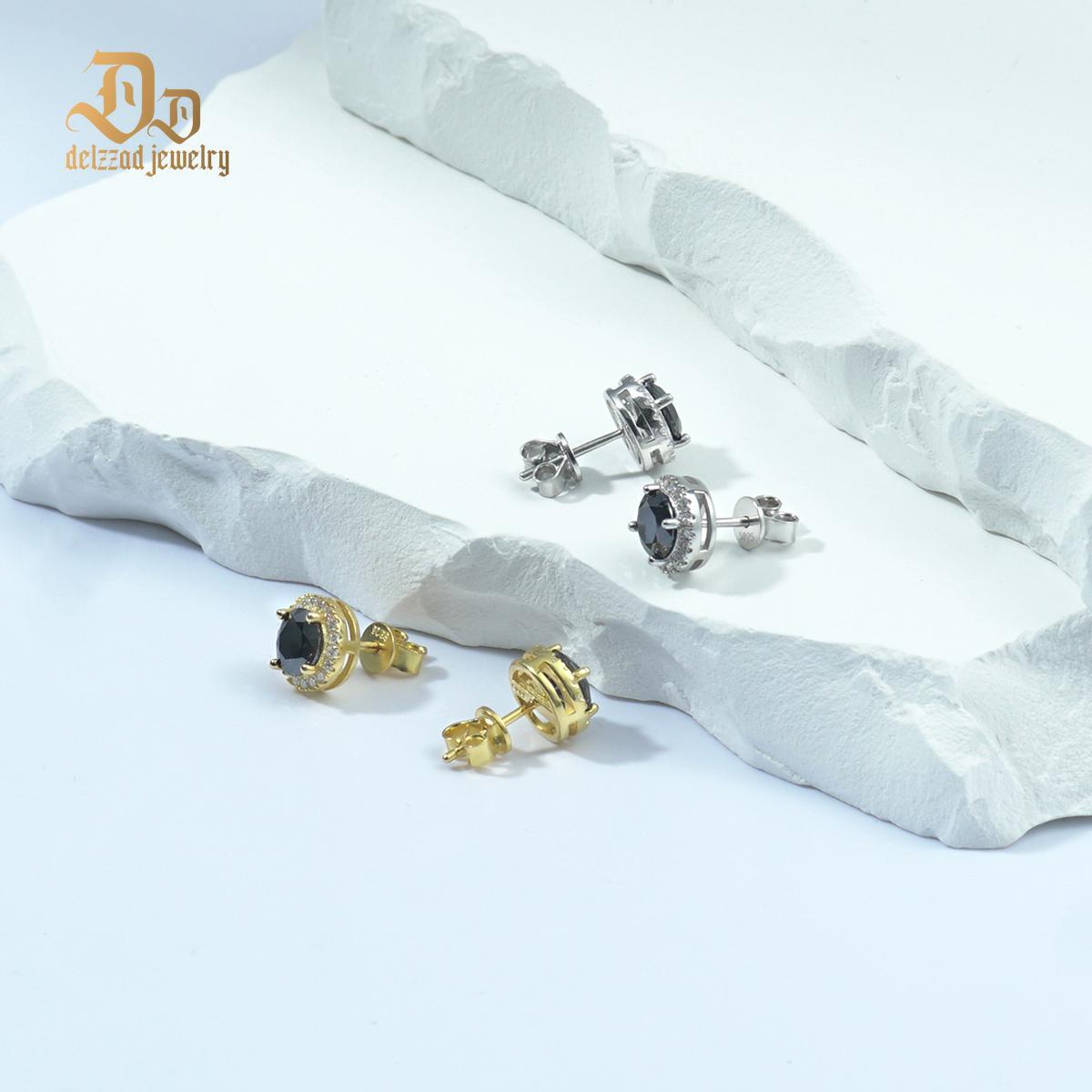 Delzzad S925 D Color Halo VVS Black Synthetic Moissanite Stud Earrings For Men Women Valentine's Day Gift