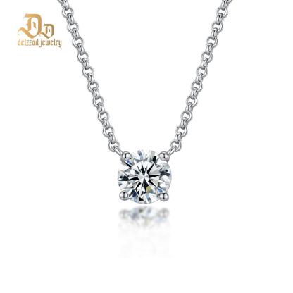 Delzzad S925 1ct Synthetic Moissanite Classic Round Four Prong Necklace