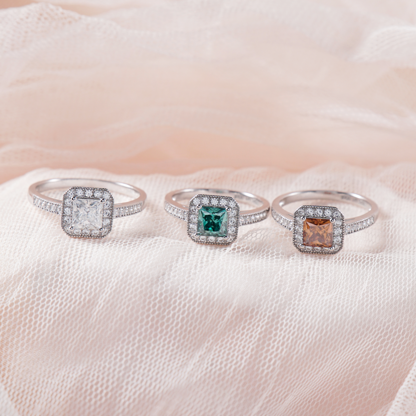 Delzzad 1ct Princess Synthetic Moissanite Halo Ring S925 Ring Band Jewelry Gift