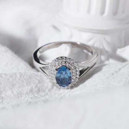 Delzzad 1ct Oval Synthetic Moissanite Double Halo Ring In 925 Sterling Silver Ring Band Jewelry Perfect Birthday Engagement Wedding Anniversary Gift for Women