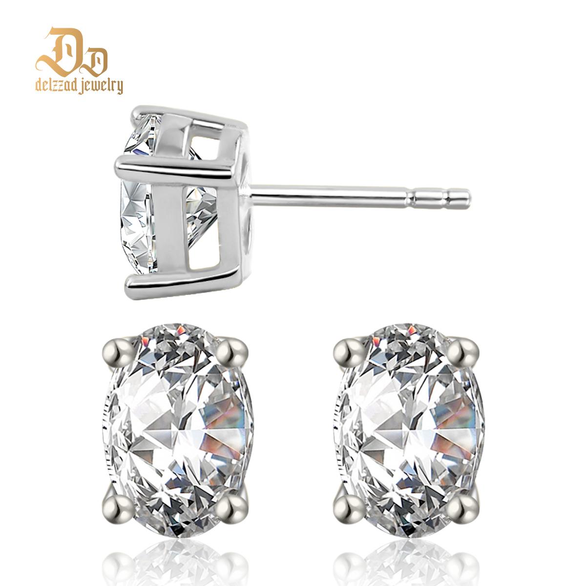 Delzzad S925 Oval Cut Synthetic Moissanite Stud Earrings Gift For Men Women
